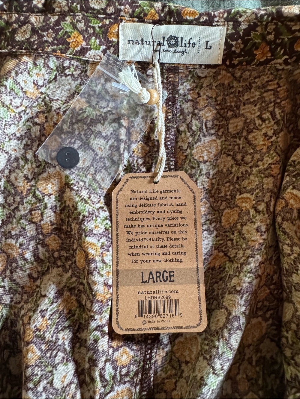 Natural Life Maxi Floral Boho Dress in Brown and Cream. NWT.  Size L - Picture 7 of 7